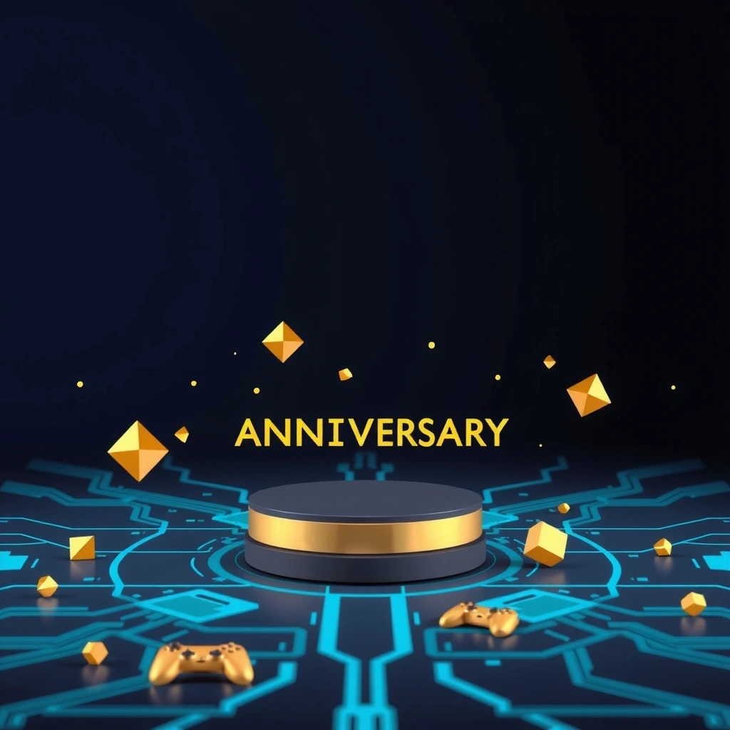 Gaming anniversary background with tech elements